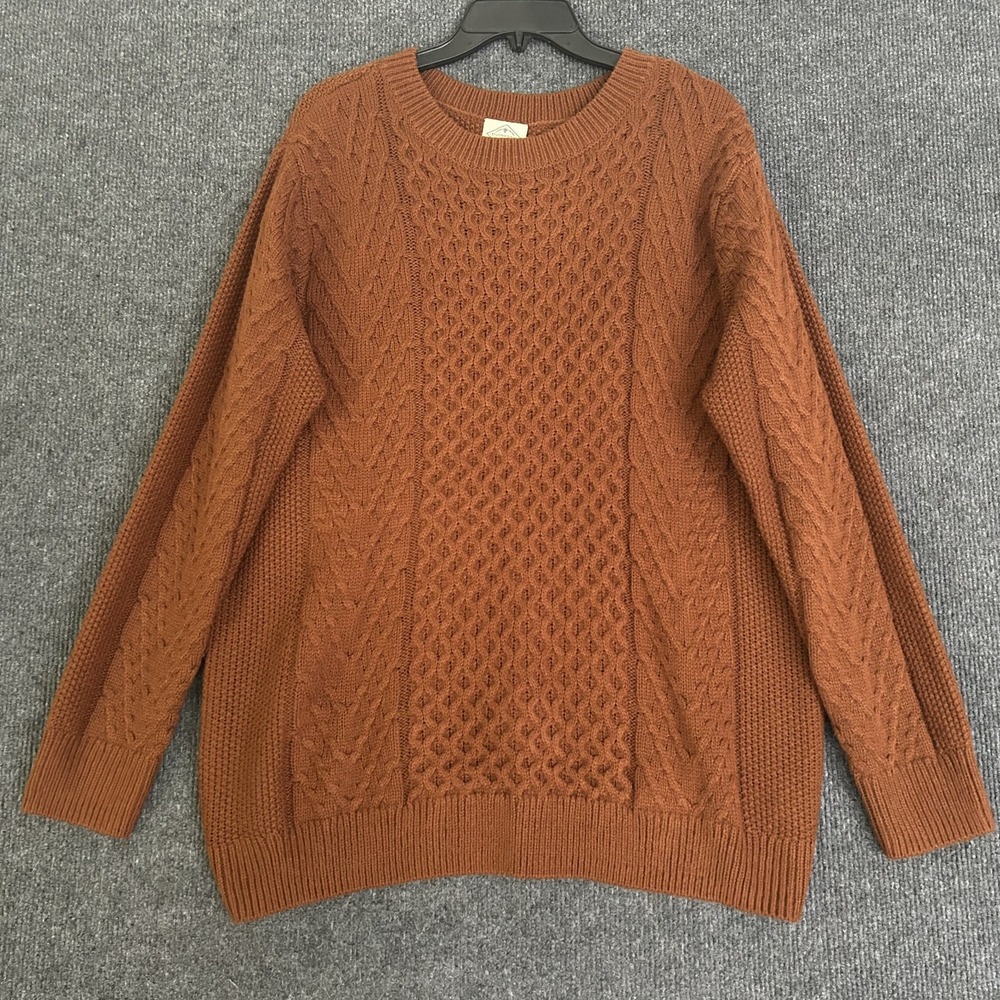 St John's Bay Women's XL Sweater Brown Cable Knit Long Sleeve Coastal Casual